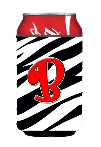 Letter B Initial Monogram   Zebra Red Can or Bottle Beverage Insulator Hugger