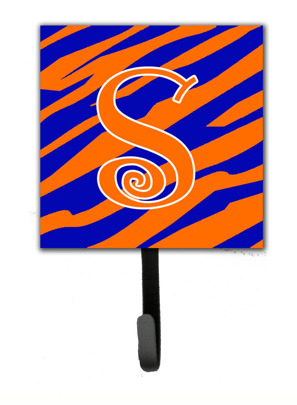 Letter S Initial  Tiger Stripe Blue and Orange Leash Holder or Key Hook