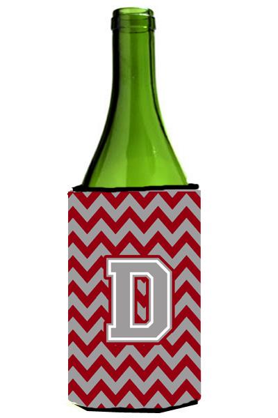 Letter D Chevron Crimson and Grey   Wine Bottle Beverage Insulator Hugger CJ1043 DLITERK