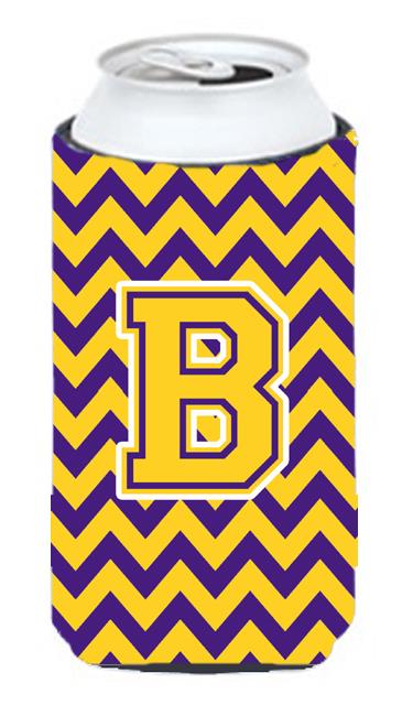 Letter B Chevron Purple and Gold Tall Boy Beverage Insulator Hugger CJ1041 BTBC