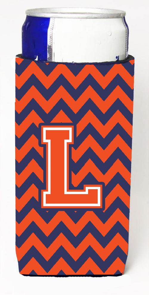 Letter L Chevron Orange Blue Ultra Beverage Insulators for slim cans CJ1042 LMUK