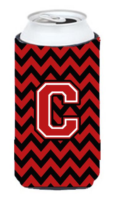 Letter C Chevron Black and Red   Tall Boy Beverage Insulator Hugger CJ1047 CTBC