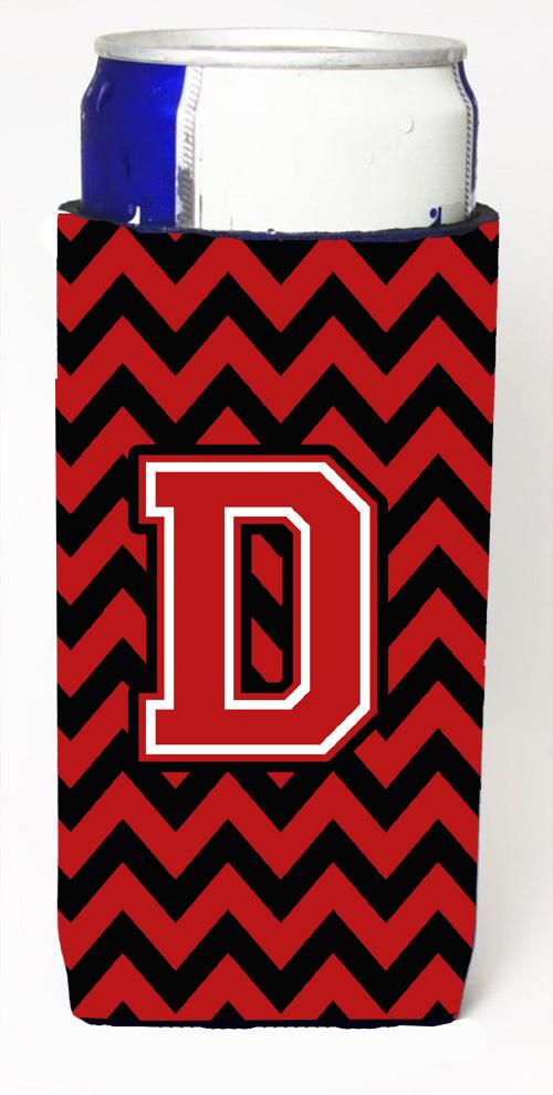 Letter D Chevron  Black and Red   Ultra Beverage Insulators for slim cans CJ1047 DMUK