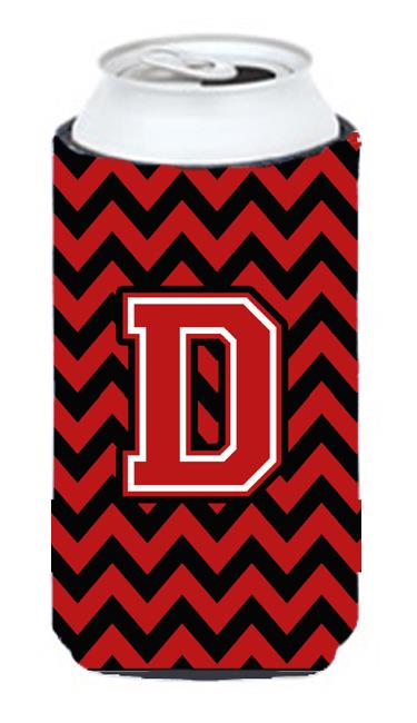 Letter D Chevron Black and Red   Tall Boy Beverage Insulator Hugger CJ1047 DTBC