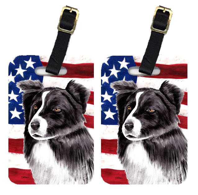 Pair of USA American Flag with Border Collie Luggage Tags SC9009BT