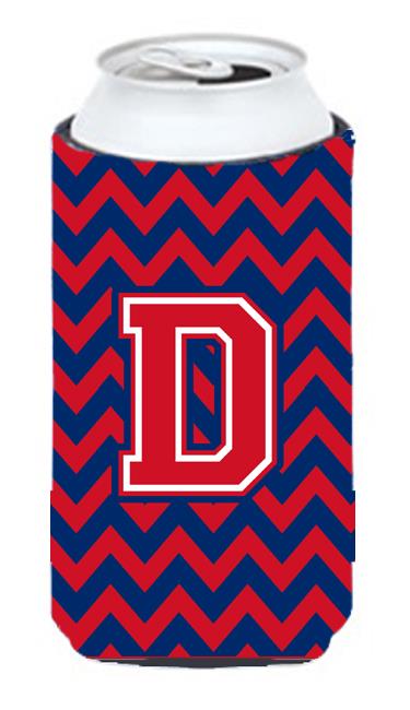 Letter D Chevron Yale Blue and Crimson Tall Boy Beverage Insulator Hugger CJ1054 DTBC