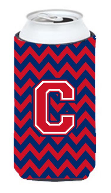 Letter C Chevron Yale Blue and Crimson Tall Boy Beverage Insulator Hugger CJ1054 CTBC