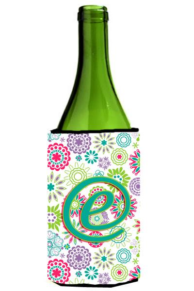 Letter E Flowers Pink Teal Green Initial Wine Bottle Beverage Insulator Hugger CJ2011 ELITERK