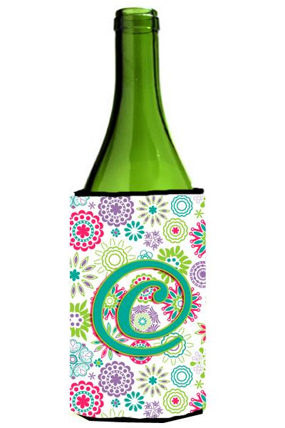 Letter C Flowers Pink Teal Green Initial Wine Bottle Beverage Insulator Hugger CJ2011 CLITERK