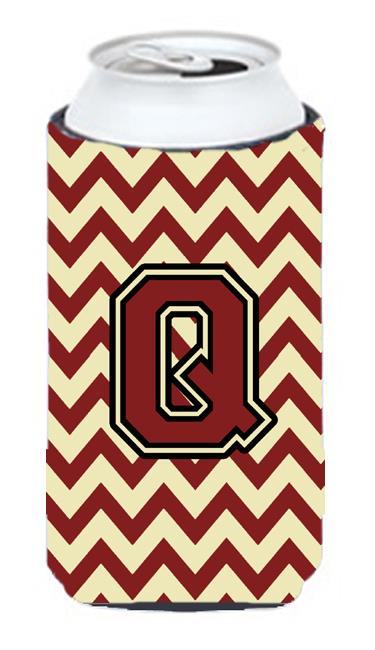 Letter Q Chevron Maroon and Gold Tall Boy Beverage Insulator Hugger CJ1061 QTBC