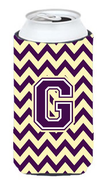 Letter G Chevron Purple and Gold Tall Boy Beverage Insulator Hugger CJ1058 GTBC