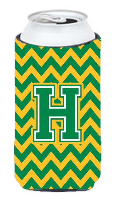 Letter H Chevron Green and Gold Tall Boy Beverage Insulator Hugger CJ1059 HTBC