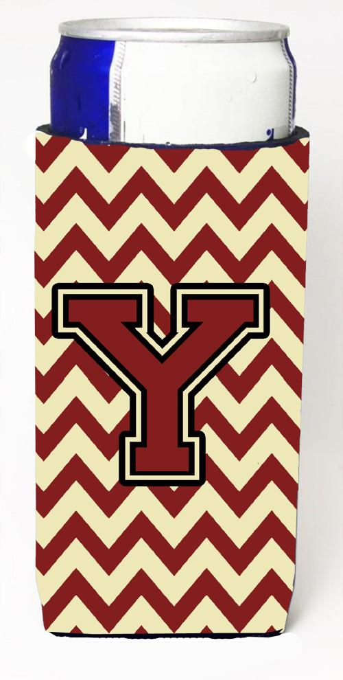 Letter Y Chevron Maroon and Gold Ultra Beverage Insulators for slim cans CJ1061 YMUK