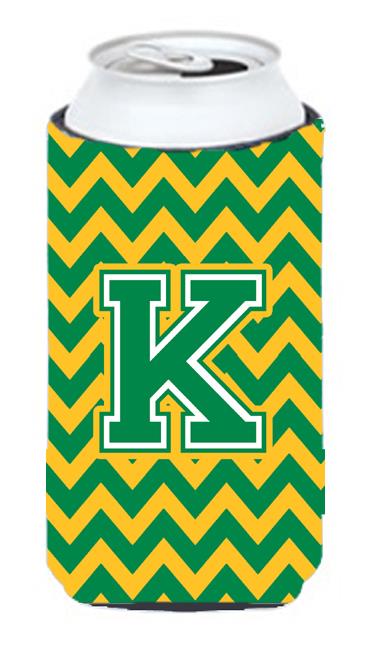 Letter K Chevron Green and Gold Tall Boy Beverage Insulator Hugger CJ1059 KTBC