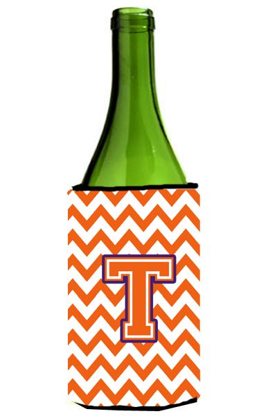 Letter T Chevron Orange and Regalia Wine Bottle Beverage Insulator Hugger CJ1062 TLITERK