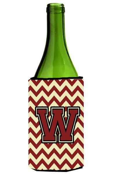 Letter W Chevron Maroon and Gold Wine Bottle Beverage Insulator Hugger CJ1061 WLITERK