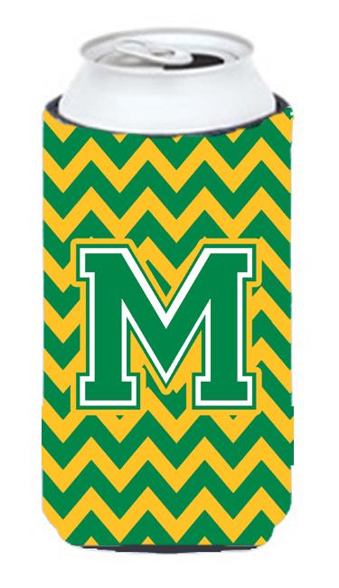 Letter M Chevron Green and Gold Tall Boy Beverage Insulator Hugger CJ1059 MTBC