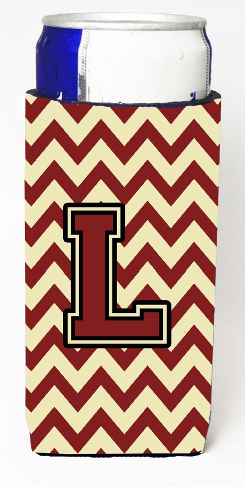 Letter L Chevron Maroon and Gold Ultra Beverage Insulators for slim cans CJ1061 LMUK