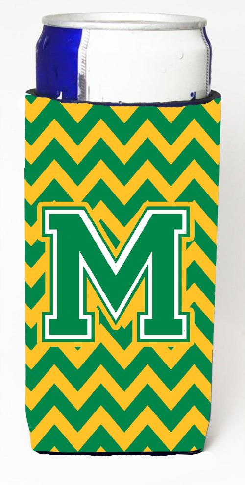 Letter M Chevron Green and Gold Ultra Beverage Insulators for slim cans CJ1059 MMUK