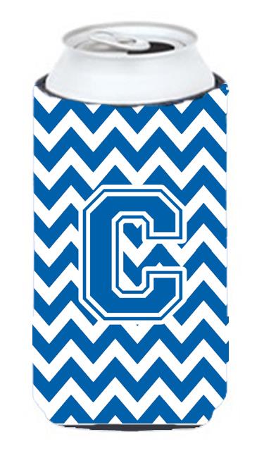 Letter C Chevron Blue and White Tall Boy Beverage Insulator Hugger CJ1056 CTBC