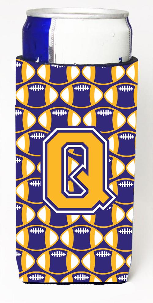 Letter Q Football Purple and Gold Ultra Beverage Insulators for slim cans CJ1064 QMUK