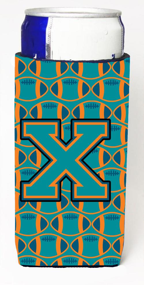 Letter X Football Aqua, Orange and Marine Blue Ultra Beverage Insulators for slim cans CJ1063 XMUK