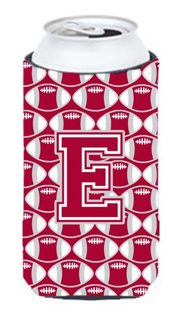 Letter E Football Crimson, grey and white Tall Boy Beverage Insulator Hugger CJ1065 ETBC