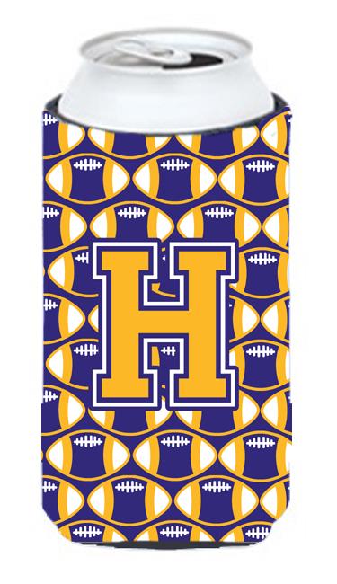 Letter H Football Purple and Gold Tall Boy Beverage Insulator Hugger CJ1064 HTBC