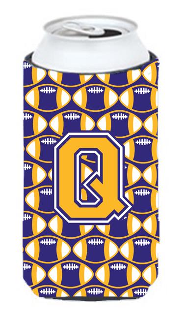 Letter Q Football Purple and Gold Tall Boy Beverage Insulator Hugger CJ1064 QTBC