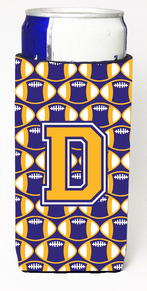 Letter D Football Purple and Gold Ultra Beverage Insulators for slim cans CJ1064 DMUK