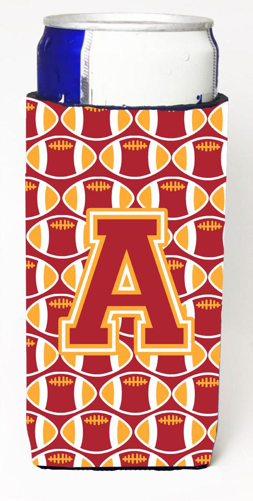 Letter A Football Cardinal and Gold Ultra Beverage Insulators for slim cans CJ1070 AMUK