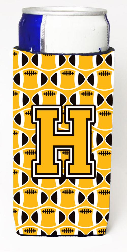 Letter H Football Black, Old Gold and White Ultra Beverage Insulators for slim cans CJ1080 HMUK