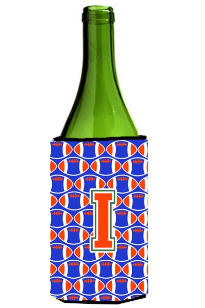 Letter I Football Green, Blue and Orange Wine Bottle Beverage Insulator Hugger CJ1083 ILITERK