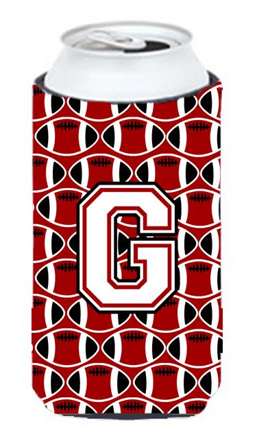 Letter G Football Cardinal and White Tall Boy Beverage Insulator Hugger CJ1082 GTBC