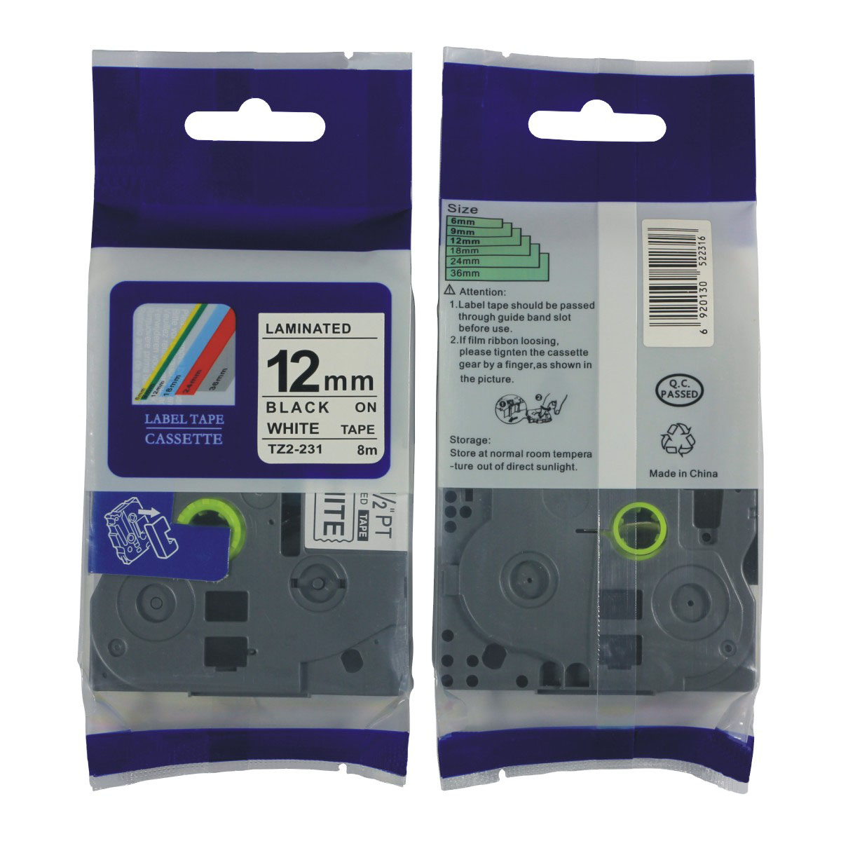 2 Value pack Black on White label Tape compatible for Brother TZe231 TZ231 1/2"x26.2ft for P Touch 12mm