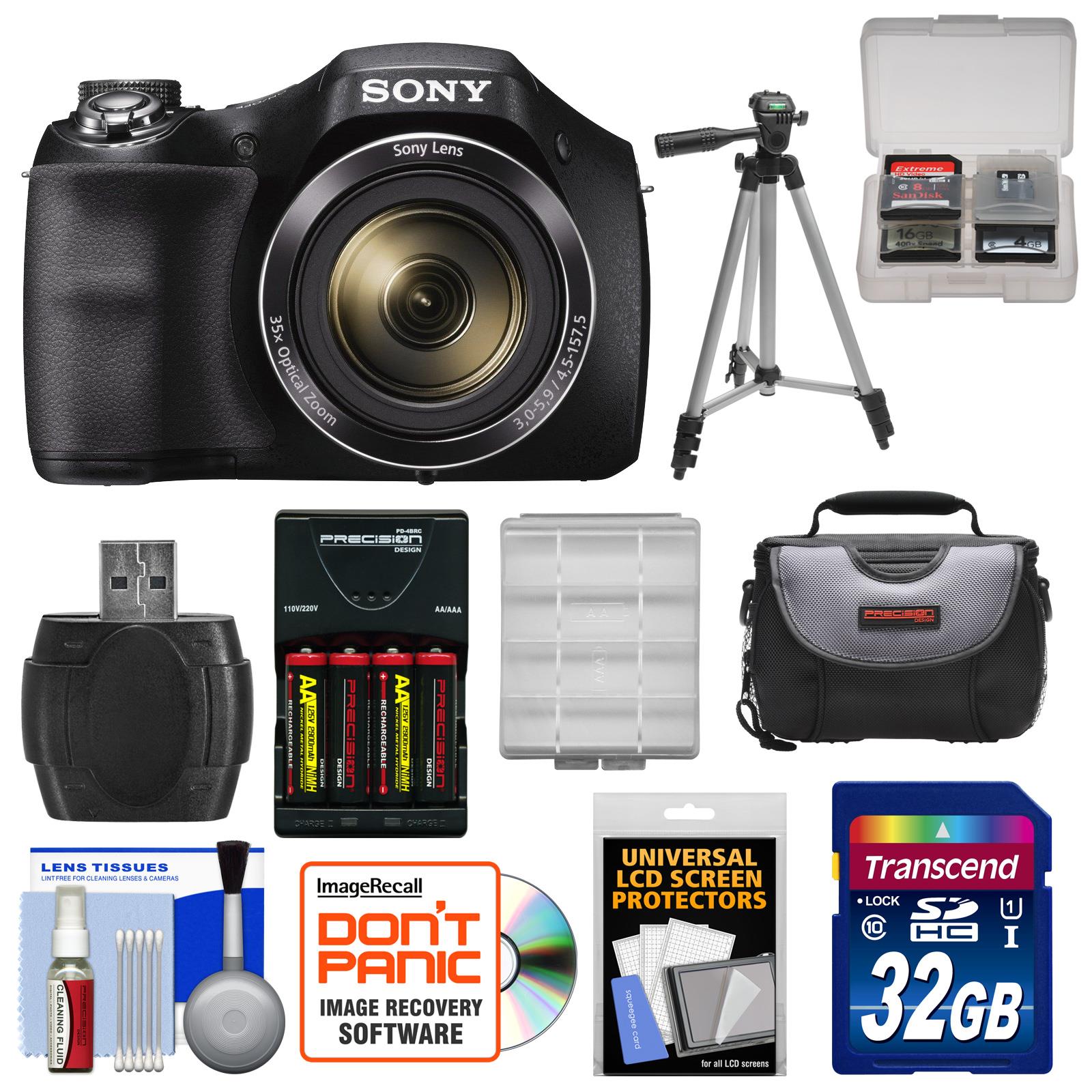 Sony Cyber Shot DSC H300 Digital Camera with 32GB Card + Batteries & Charger + Case + Tripod Kit