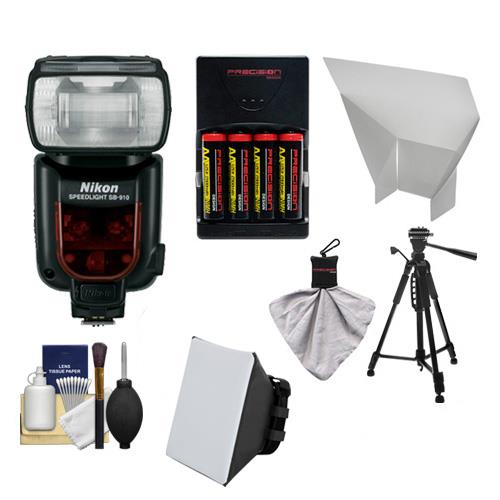 Nikon SB 910 AF Speedlight Flash with Batteries & Charger + Softbox + Reflector + Tripod + Cleaning Kit