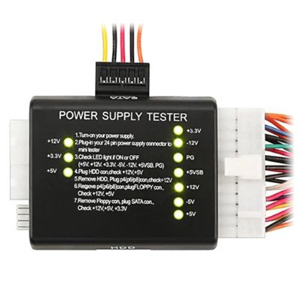 20 / 24 pin Power Supply Tester for ATX / SATA / HDD, Black