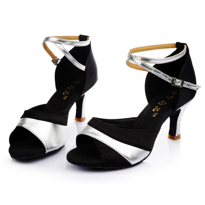 Latin Dance Shoes High Heel 7cm Black & Silver,Black & Gold,8