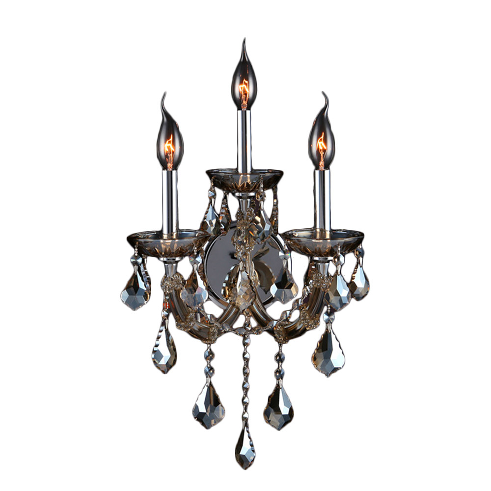 Lyre Collection 3 light Chrome Finish and Golden Teak Crystal Candle Wall Sconce Light