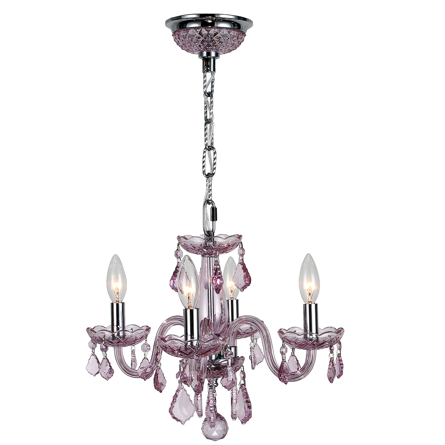 Clarion Collection 4 light Chrome Finish and Pink Crystal Chandelier