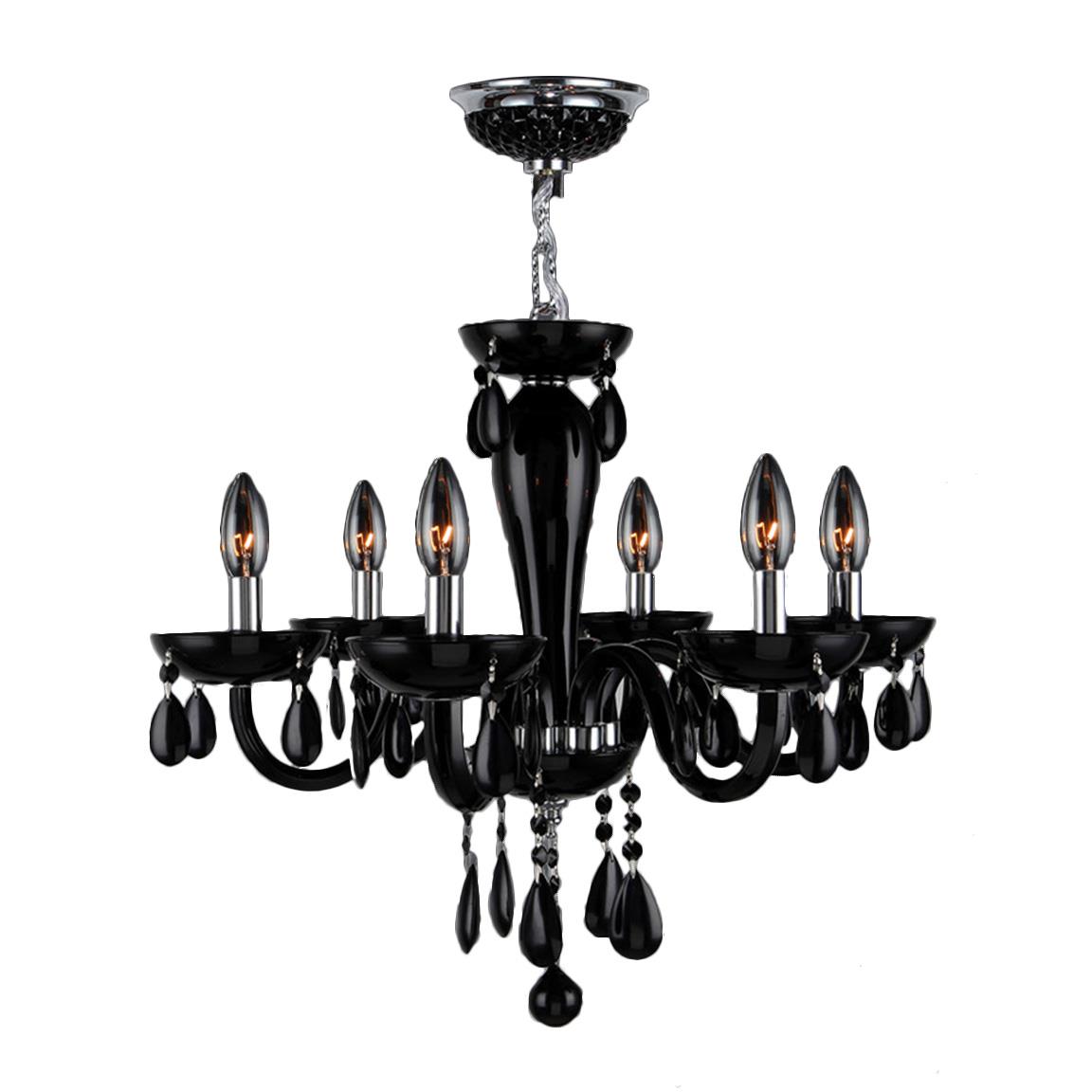 Gatsby Collection 6 Light Chrome Finish and Black Blown Glass Chandelier