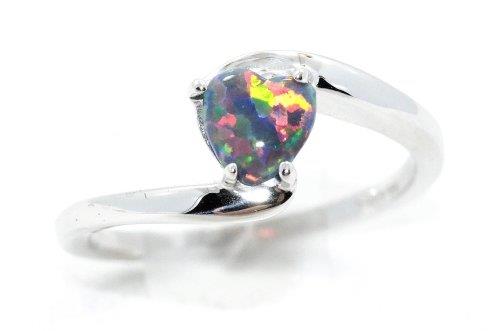 6mm Black Opal Heart Ring .925 Sterling Silver Rhodium Finish [Jewelry]