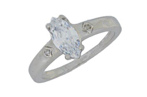 1 Ct Zirconia & Diamond Marquise Ring .925 Sterling Silver Rhodium Finish
