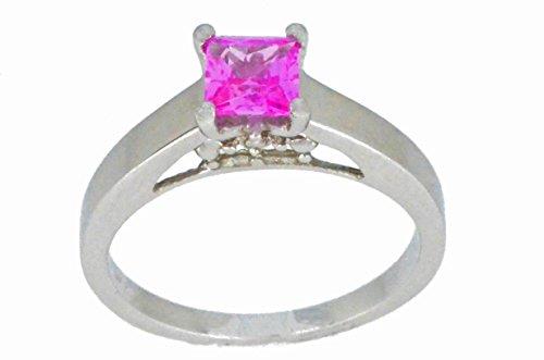 0.50 Ct Pink Sapphire & Diamond Princess Cut Ring .925 Sterling Silver Rhodiu