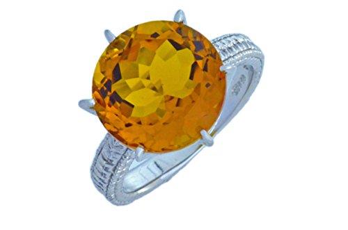 3.5 Ct Citrine Round Ring .925 Sterling Silver Rhodium Finish [Jewelry]