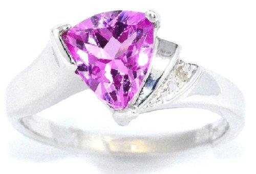 1.5 Ct Pink Sapphire & Diamond Trillion Ring .925 Sterling Silver Rhodium Finish