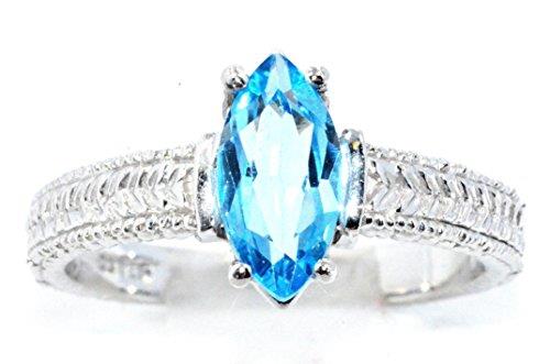 1 Ct Blue Topaz Marquise Ring .925 Sterling Silver Rhodium Finish [Jewelry]