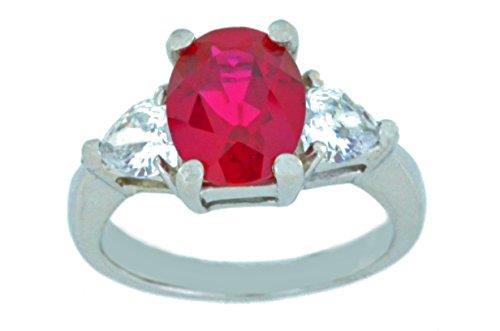 4 Ct Created Ruby Oval & White Topaz Heart Ring .925 Sterling Silver Rhodium