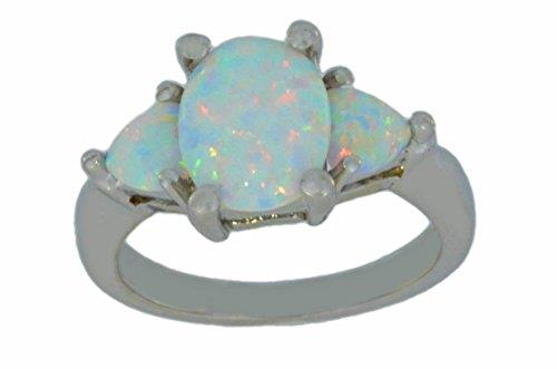 10x8mm Opal Oval & Heart Ring .925 Sterling Silver Rhodium Finish [Jewelry]